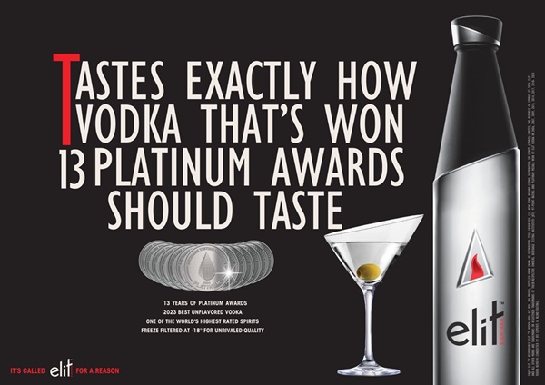 ELIT vodka: διακρίθηκε με ένα ακόμα platinum βραβείο από το Ινστιτούτο Δοκιμών Ποτών